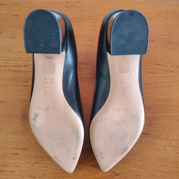Via Spiga W 8M Classic Black Silver Block Heel Pointed Toe Leather Pump A215 - Picture 11 of 12